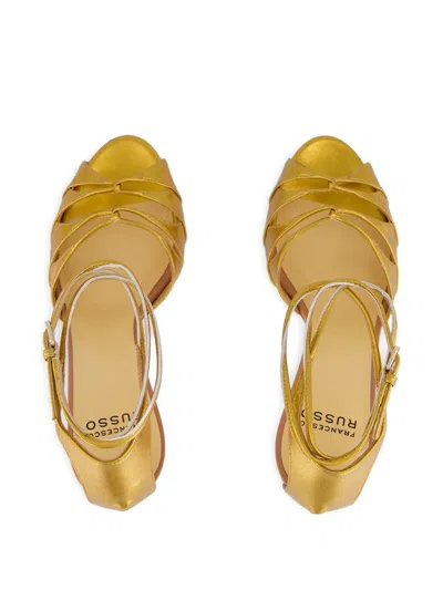Francesco Russo Laminated Sandals In Gold