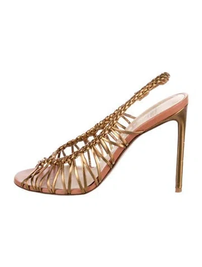 Pre-owned Francesco Russo Leather Braided Accents Slingback Pumps In Brown
