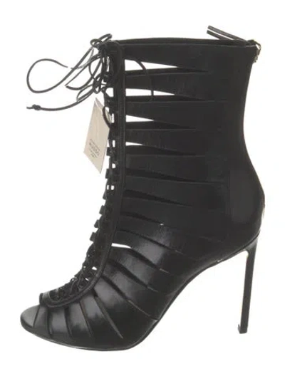 Pre-owned Francesco Russo Leather Cutout Accent Gladiator Sandals In Black