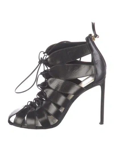 Pre-owned Francesco Russo Leather Cutout Accent Gladiator Sandals In Gray