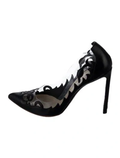 Pre-owned Francesco Russo Leather Lace Pattern Pumps In Black