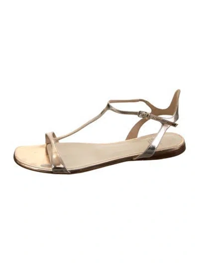 Pre-owned Francesco Russo Leather T-strap Sandals In Gold