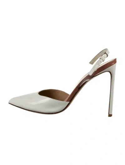 Pre-owned Francesco Russo Patent Leather Slingback Pumps In White