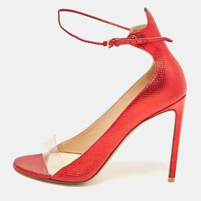Francesco Russo Red Leather And Pvc Open Toe Ankle Strap Pumps