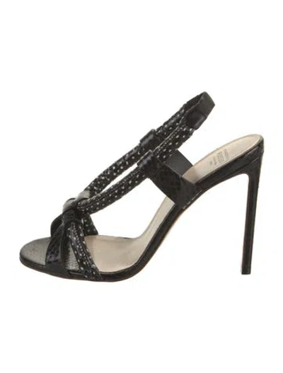Pre-owned Francesco Russo Snakeskin Animal Print Slingback Sandals W/ Tags In Black