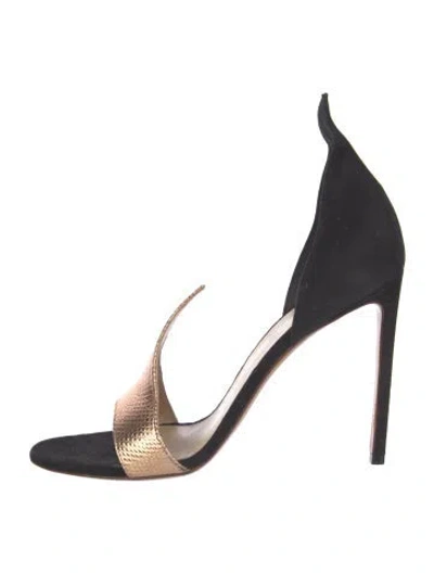 Pre-owned Francesco Russo Suede Colorblock Pattern Sandals In Black