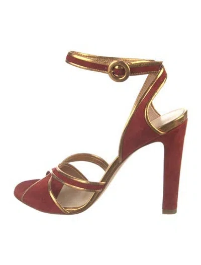 Pre-owned Francesco Russo Suede Leather Trim Embellishment Sandals In Gold/metallic/red