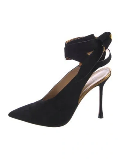 Pre-owned Francesco Russo Suede Slingback Pumps In Black