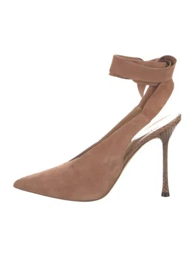 Pre-owned Francesco Russo Suede Slingback Pumps W/ Tags In Neutral