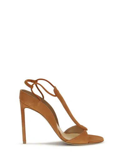 Francesco Russo T-bar Ankle Strap Heel Sandal In Orange