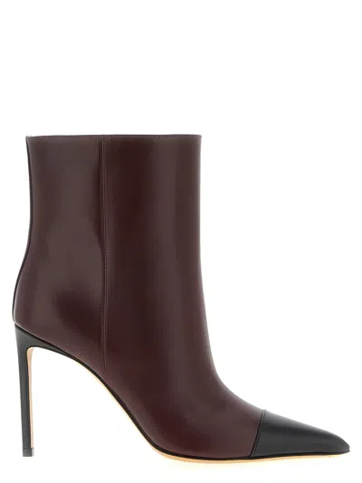 Francesco Russo Two-tone Leather Ankle Boot In Burgundy