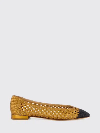 Francesco Russo Two-tone Woven Leather Ballet Flats With Perforated Design In Gold