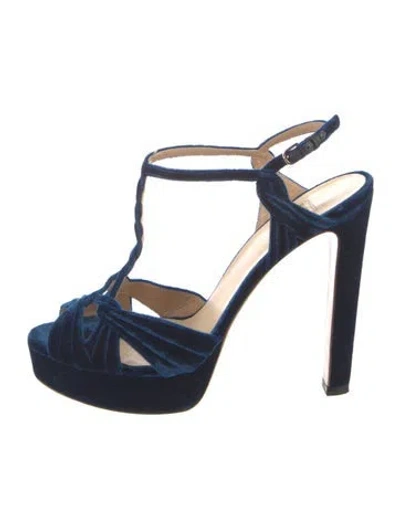 Pre-owned Francesco Russo Velvet T-strap Pumps In Blue