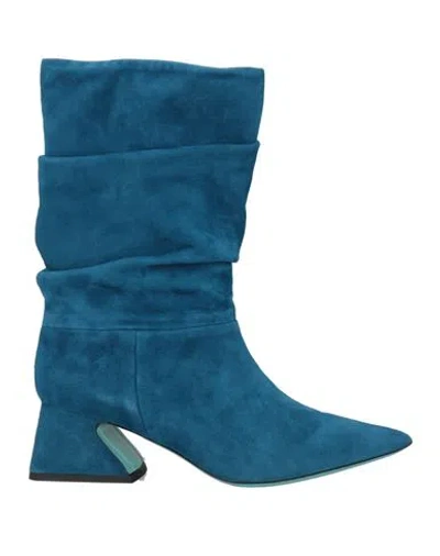 Francesco Russo Woman Ankle Boots Azure Size 8.5 Leather In Blue
