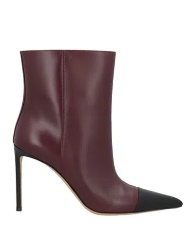 Francesco Russo Woman Ankle Boots Burgundy Size 8.5 Leather In Brown