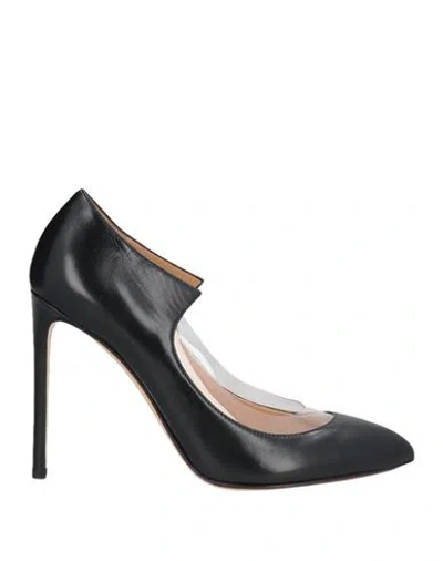 Francesco Russo Woman Pumps Black Size 7 Leather, Pvc - Polyvinyl Chloride