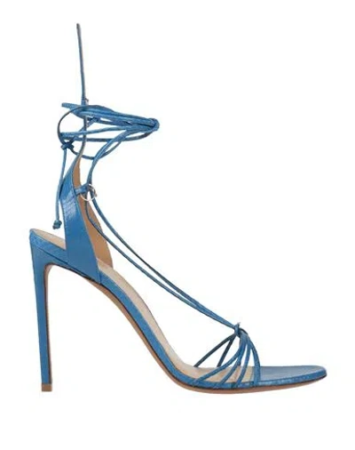 Francesco Russo Woman Sandals Blue Size 6.5 Leather In Black