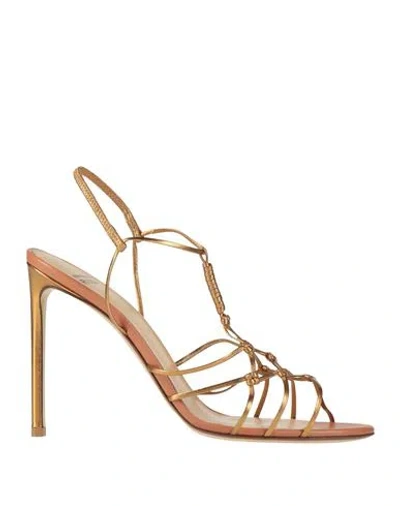 Francesco Russo Woman Sandals Bronze Size 6 Leather In Yellow