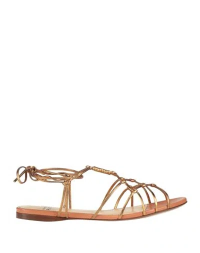 Francesco Russo Woman Sandals Bronze Size 7 Leather In Yellow