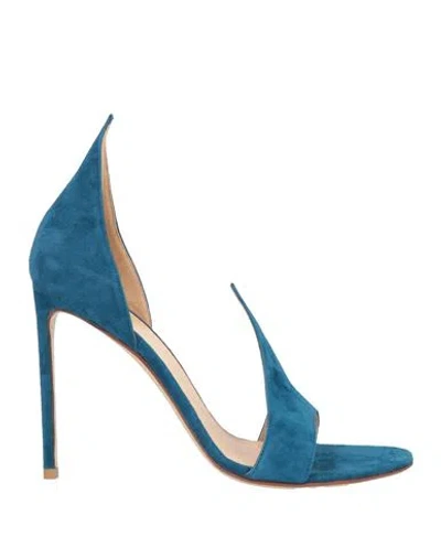 Francesco Russo Woman Sandals Light Blue Size 11 Soft Leather