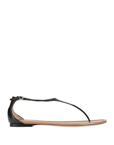 Francesco Russo Woman Thong Sandal Black Size 6 Leather