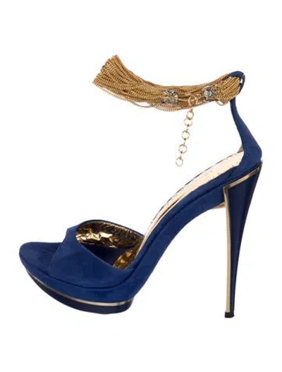 Pre-owned Francesco Sacco Suede Chain-link Accents Sandals In Blue
