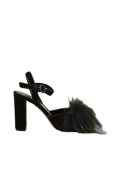 Francesco Sacco Velvet Sandal - Green In Black