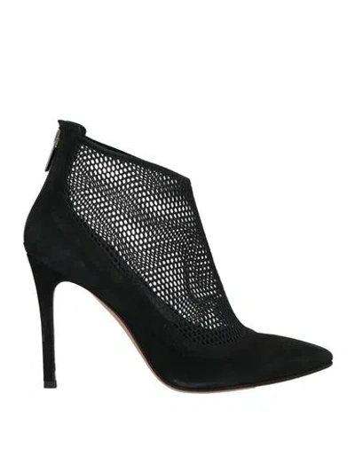 Francesco Sacco Woman Ankle Boots Black Size 8 Leather, Textile Fibers