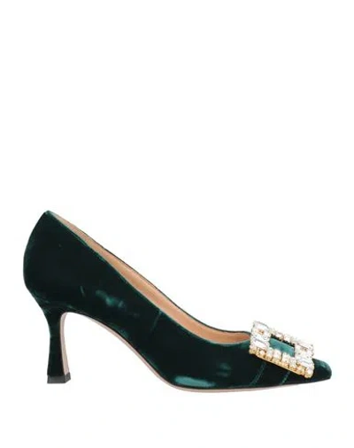 Francesco Sacco Woman Pumps Dark Green Size 10 Textile Fibers