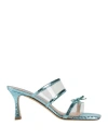 Francesco Sacco Woman Sandals Turquoise Size 8 Leather, Plastic In Blue