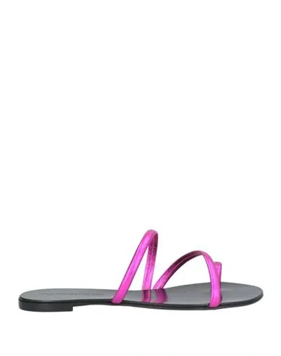Francesco Sacco Woman Thong Sandal Fuchsia Size 8 Leather In Pink