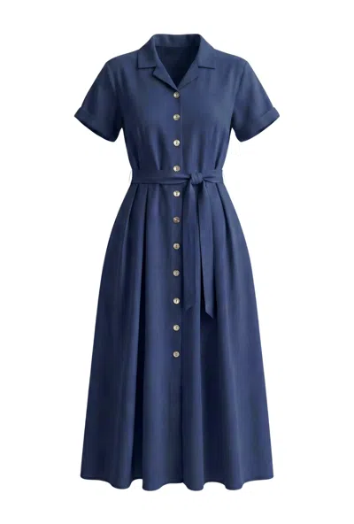 Franchetti Bond Women's Blue Violetta Rich Navy Linen Mix Shirt Dress