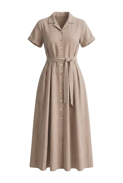 Franchetti Bond Women's Brown Violetta Timeless Taupe Linen Mix Shirt Dress In Neutral