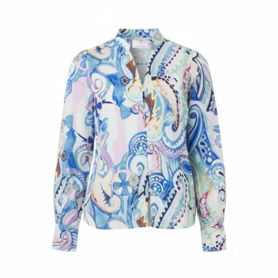 Franchetti Bond Women's Filide Blue Paisley Swirl Ruffle Neck Blouse