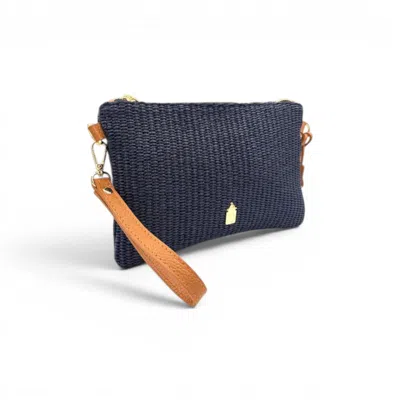Franchetti Bond Women's Priya  Italian Raffia Clutch Bag Navy Blue