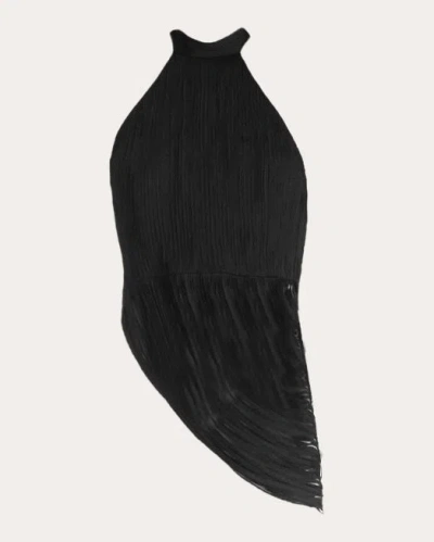 Francisco Arce Women's Elo Draped Silk Fringe Halter Top In Black