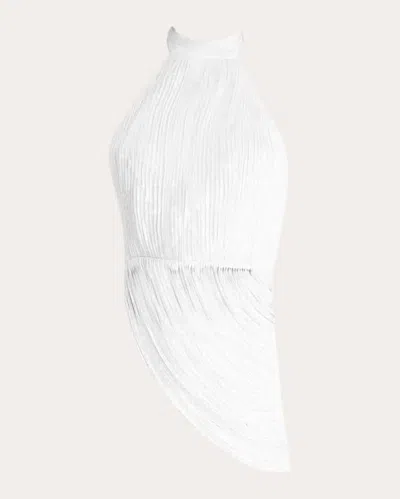 Francisco Arce Women's Elo Draped Silk Fringe Halter Top In White