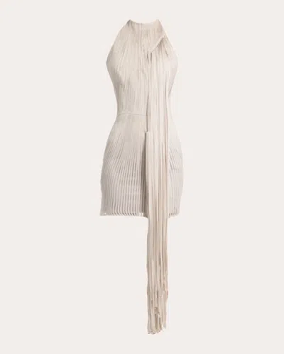 Francisco Arce Women's Lior Draped Silk Fringe Mini Dress In Silver