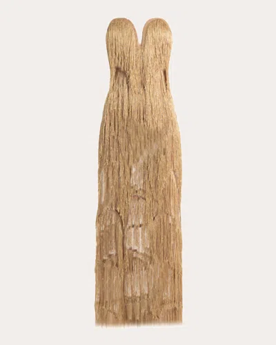 Francisco Arce Women's Niva Draped Fringe Illusion Tulle Gown In Gold
