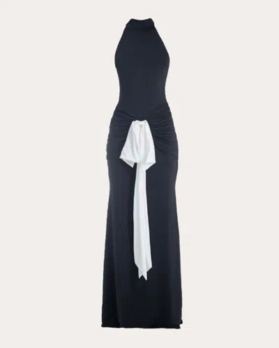 Francisco Arce Women's Sael Gathered Bow Mock Neck Gown In Black