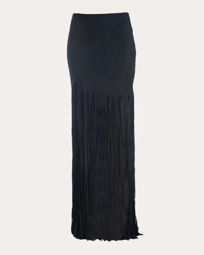 Francisco Arce Women's Valentina Draped Silk Fringe Maxi Skirt In Black