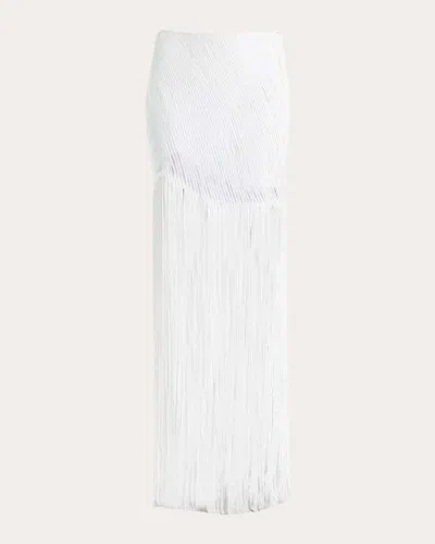 Francisco Arce Women's Valentina Draped Silk Fringe Maxi Skirt In White