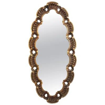 Pre-owned Francisco Hurtado Spanish Large Oval Mirror In Giltwood With Scalloped Frame By  In Brown