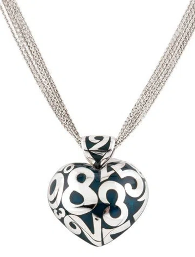 Pre-owned Franck Muller Blue Enamel Talisman Heart Large Pendant, 17"