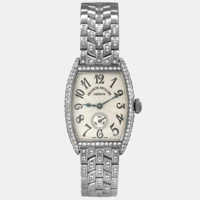 Pre-owned Franck Muller Curvex 1750 S6 D Manual Winding Diamond 18k White Gold Women's Wristwatch 25 Mm