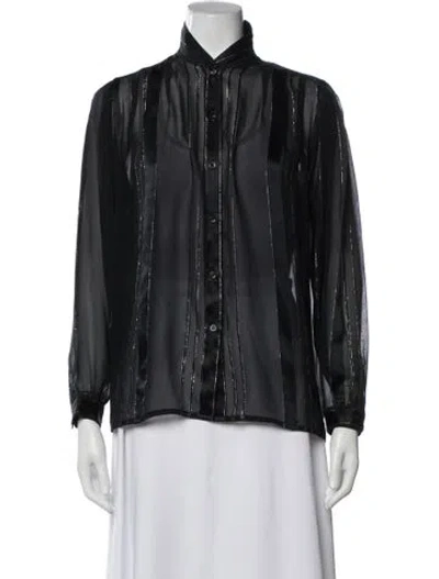 Pre-owned Franck Muller Silk Striped Blouse In Black