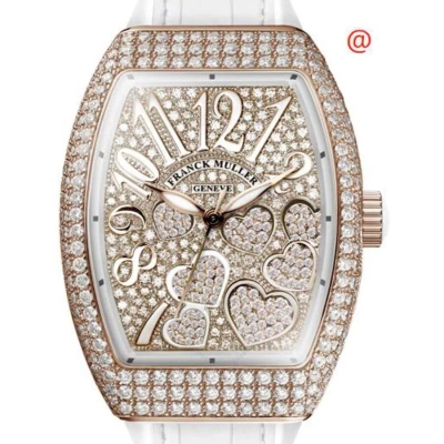 Franck Muller Vanguard Lady Heart Quartz Diamond Gold Dial Ladies Watch V32heartdcd(5nbc)-wtstrap In White