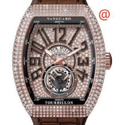 Franck Muller Vanguard Tourbillon Hand Wind Diamond Black Dial Men's Watch V45tdcd5nnr(diamnr5n) In Black / Brown / Gold / Gold Tone / Rose / Rose Gold / Rose Gold Tone