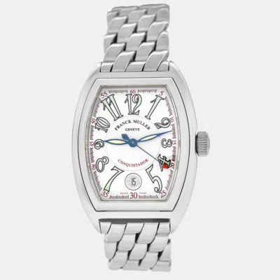 Pre-owned Franck Muller White Stainless Steel Conquistador 8000 Automatic Men's Wristwatch 35 Mm