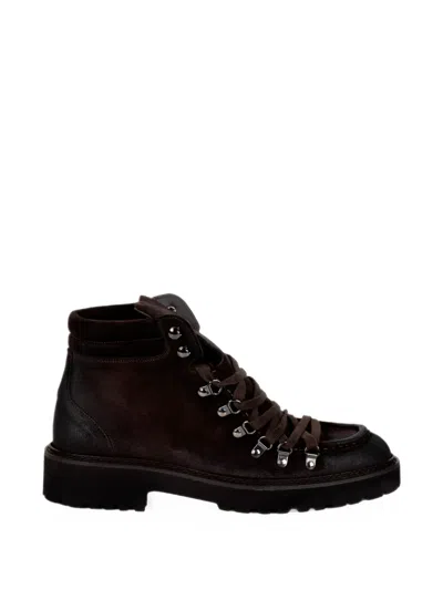 Franco Fedele Lace-up Suede-finish Boots In Brown